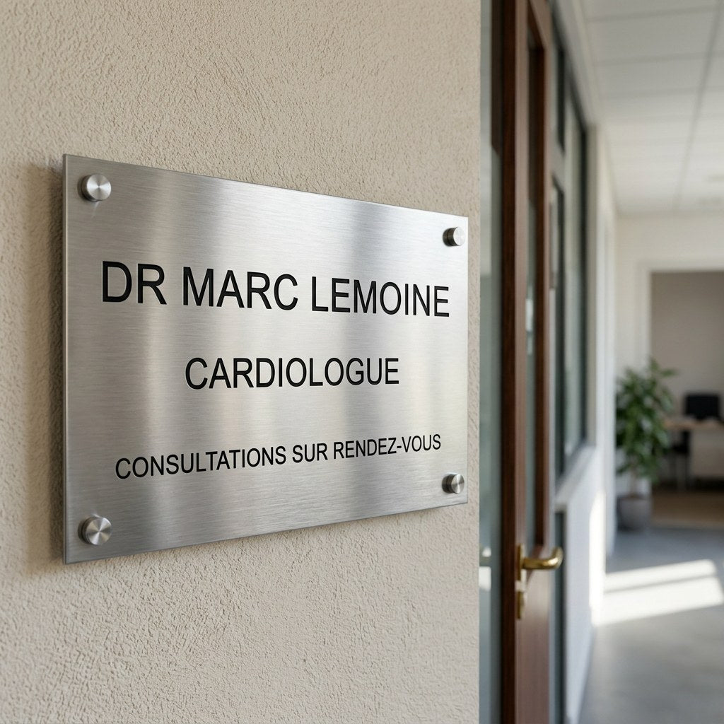 Plaque professionnelle gravée en inox (santé, droit, entreprise)