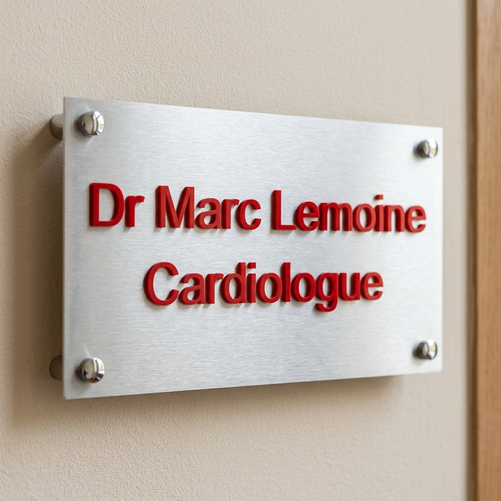 Plaque relief sur aluminium — lettrage 3 mm (santé, droit, entreprise)