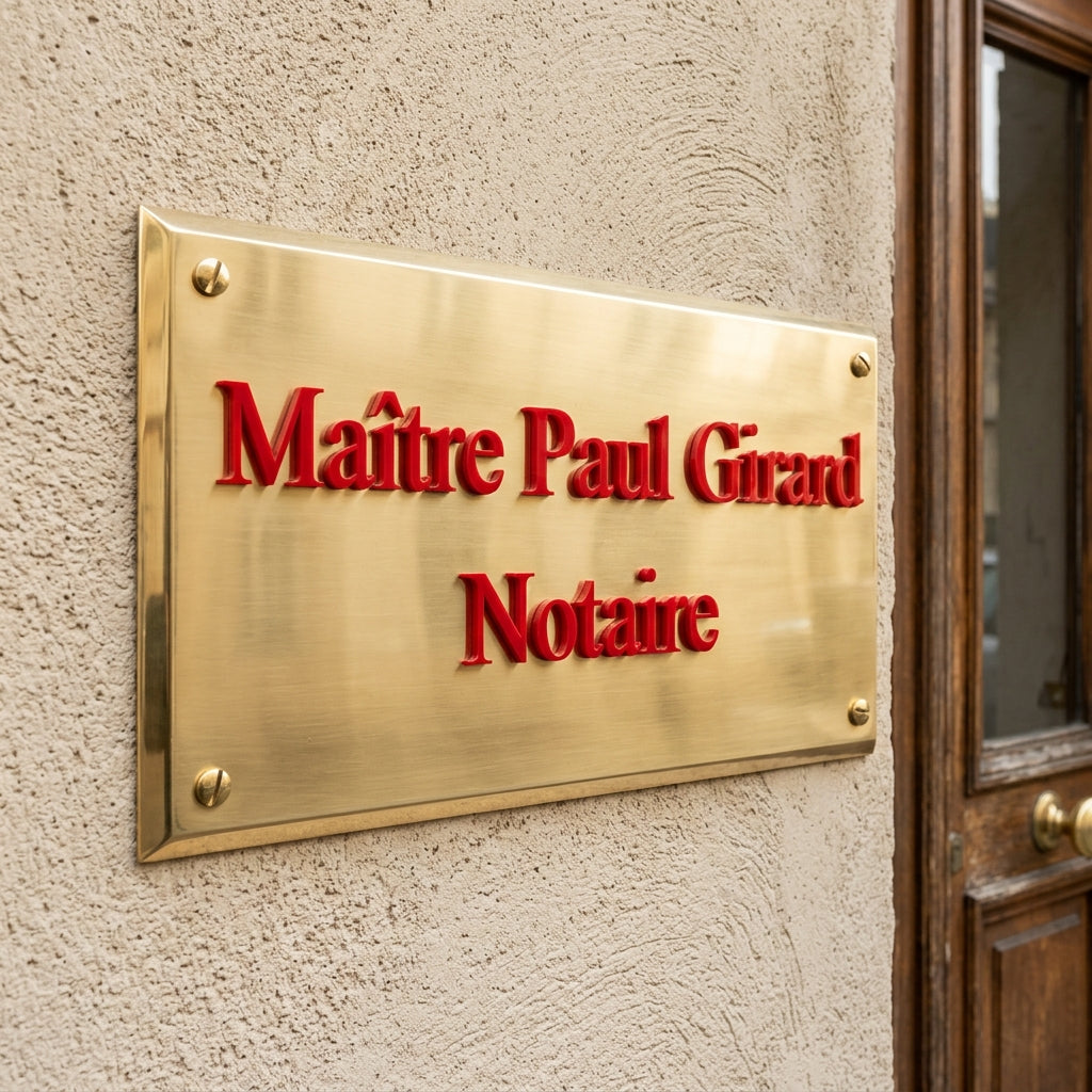 Plaque relief sur laiton — lettrage 3 mm (santé, droit, entreprise)