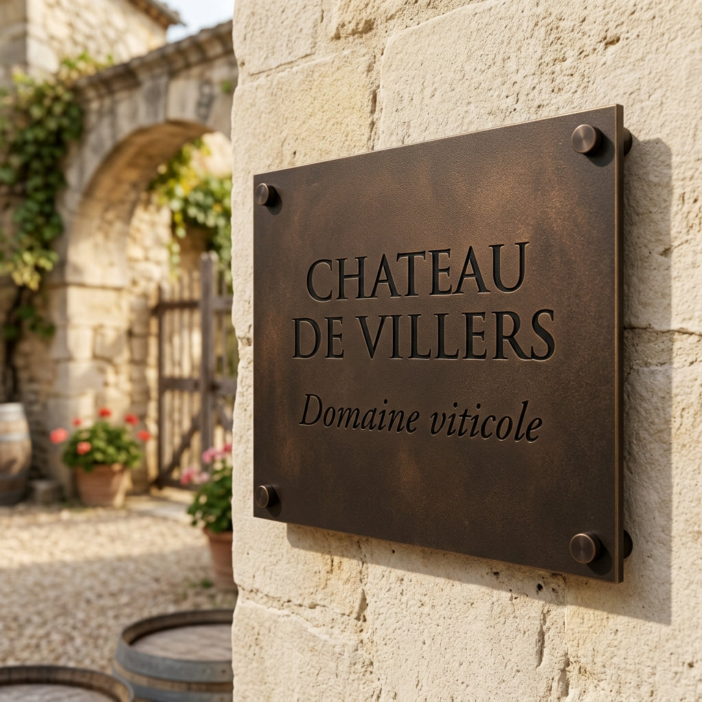 Plaque professionnelle acrylique — finition imitation bronze & or brossé