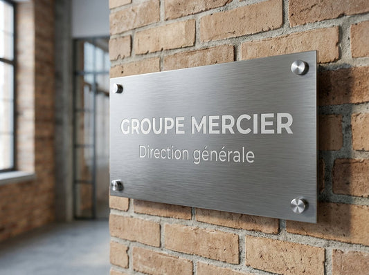 Plaque professionnelle acrylique finition imitation métal brossé — Groupe Mercier