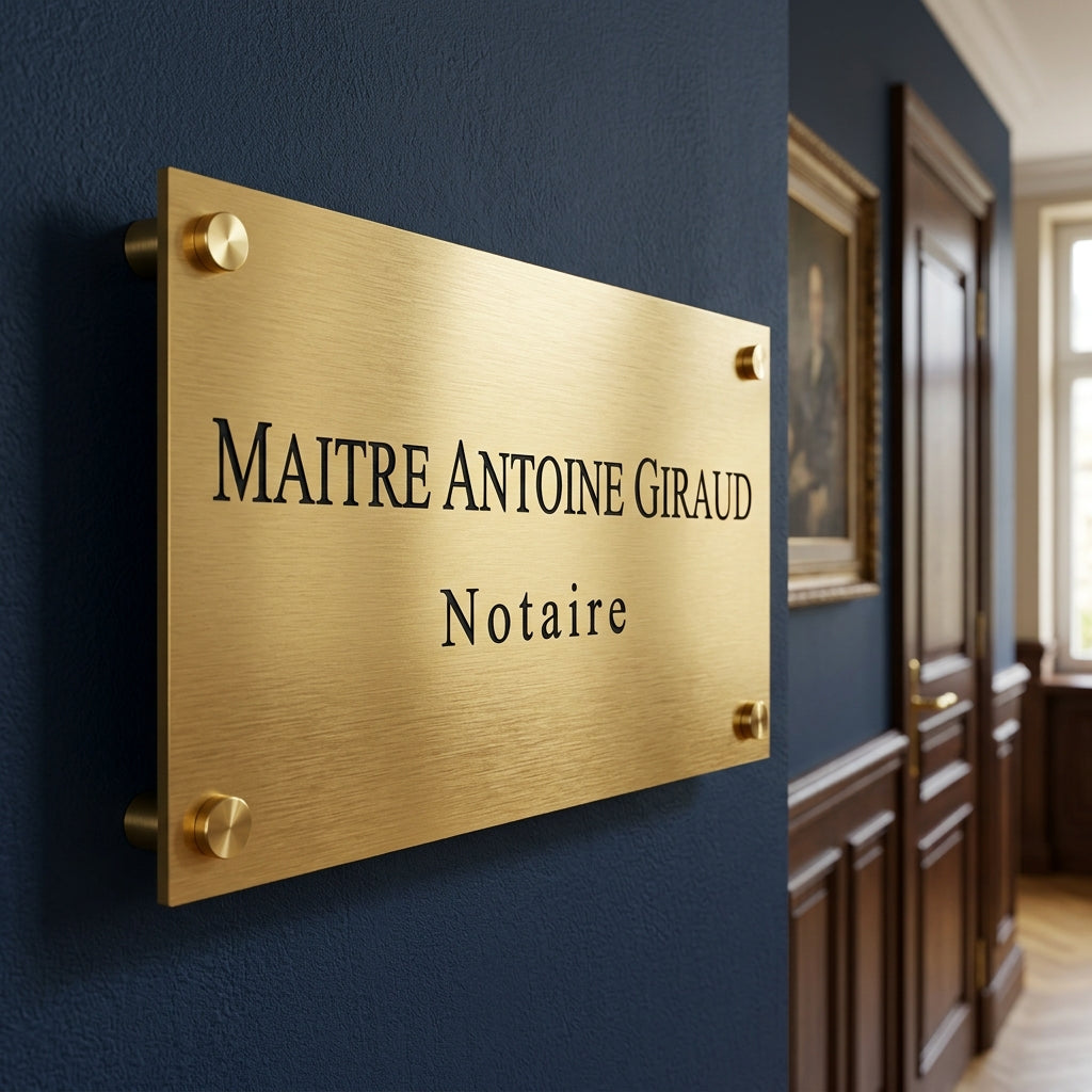 Plaque professionnelle acrylique — finition imitation bronze & or brossé