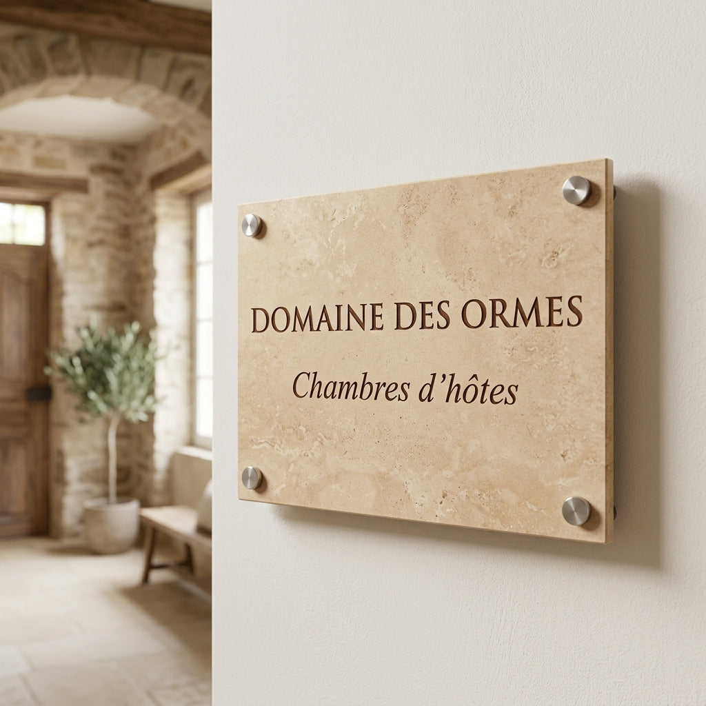 Plaque professionnelle acrylique — finition imitation pierre / marbre