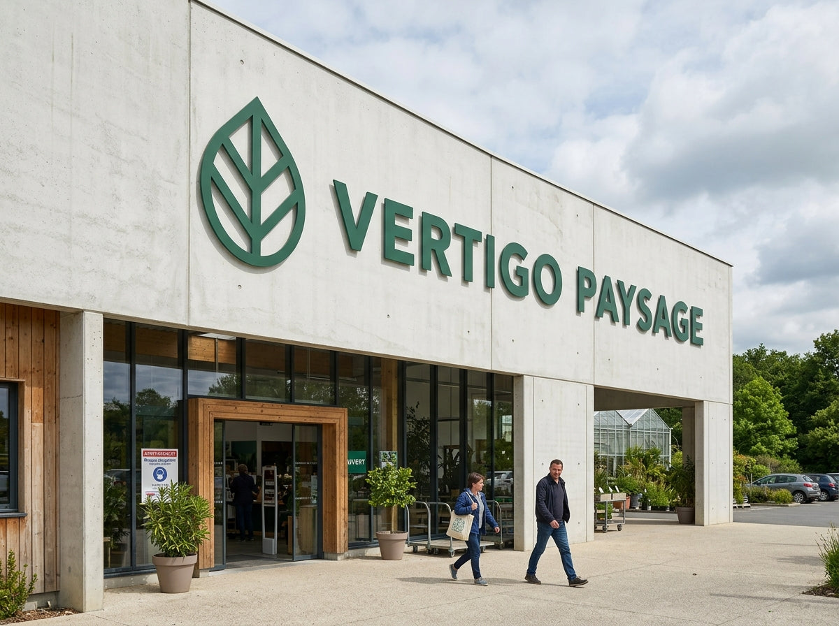 Logo découpé gravoply vert grand format en façade — Vertigo Paysage