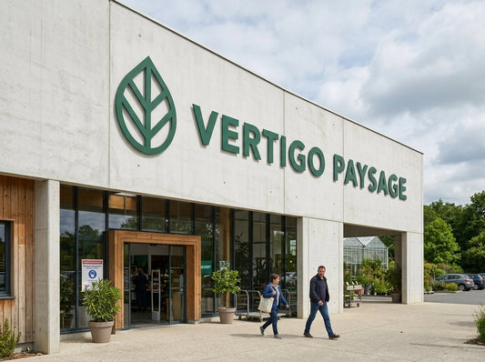 Logo découpé gravoply vert grand format en façade — Vertigo Paysage