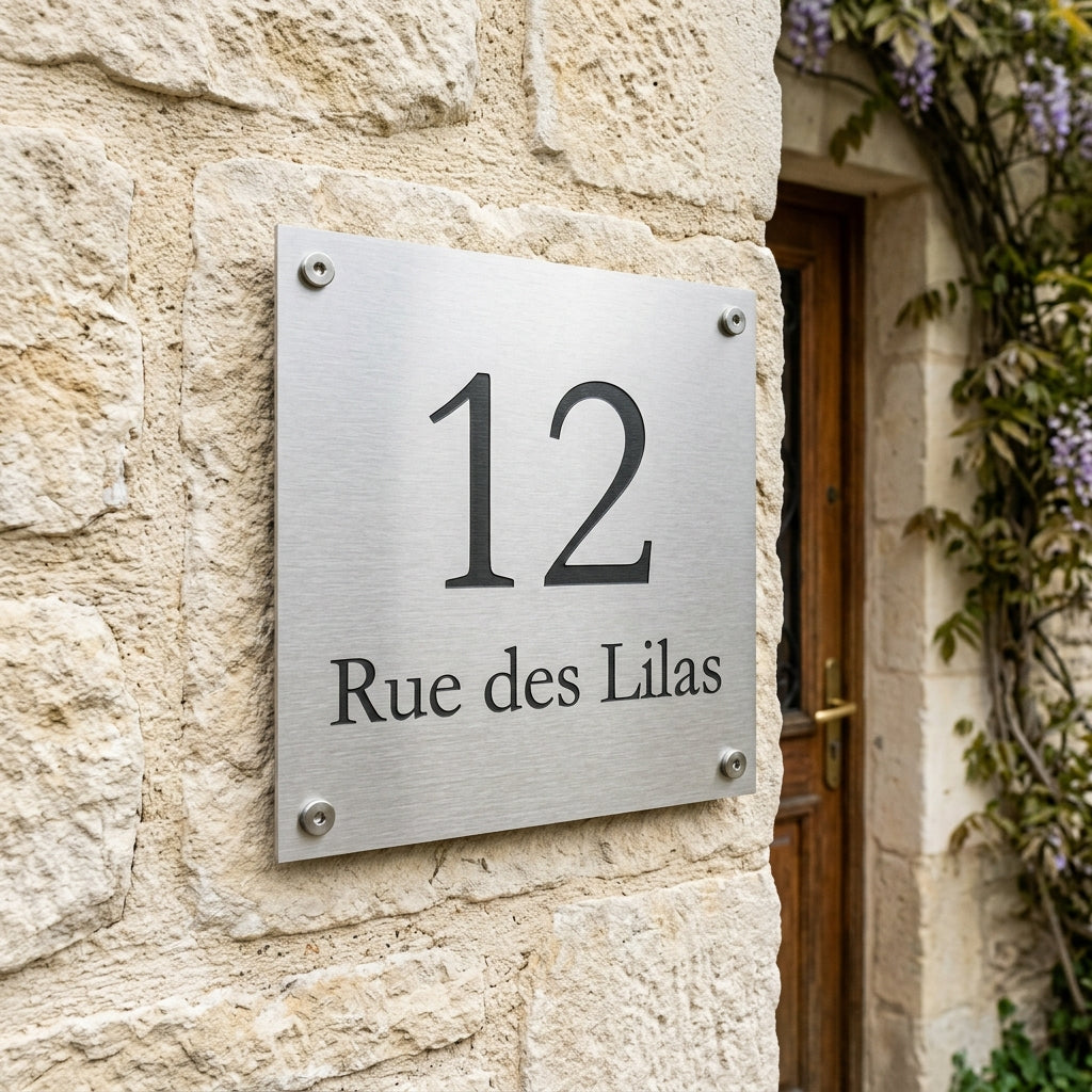 Numéro de rue & boîte aux lettres en aluminium gravé