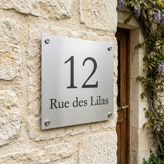 Numéro de rue & boîte aux lettres en aluminium gravé