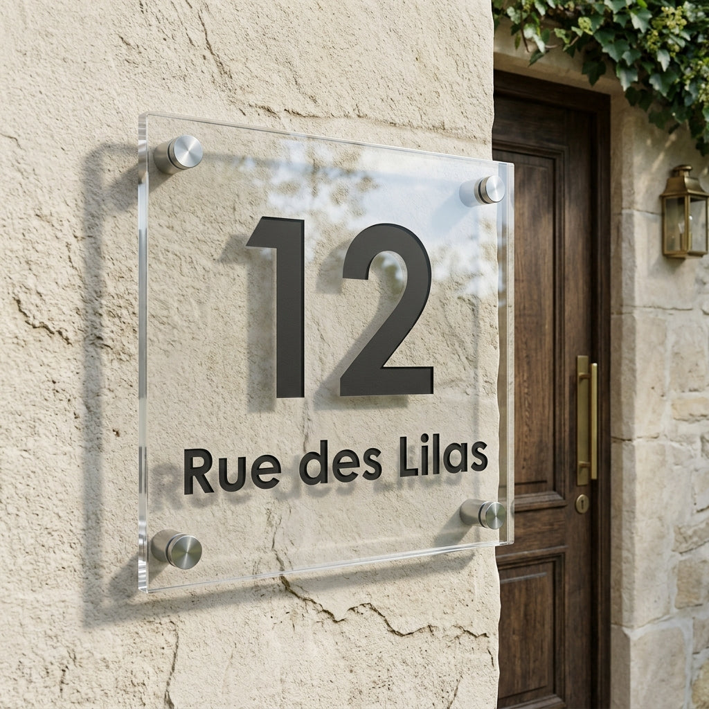 Numéro de rue & boîte aux lettres en plexiglas gravé