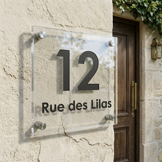 Numéro de rue & boîte aux lettres en plexiglas gravé