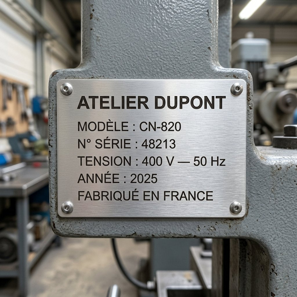 Plaque constructeur aluminium gravée — plaque machine