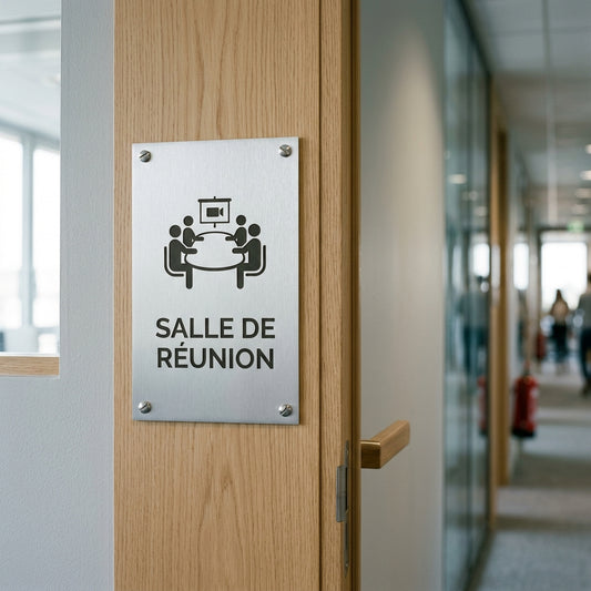 Plaque de porte en aluminium gravé (bureau, salle, service)