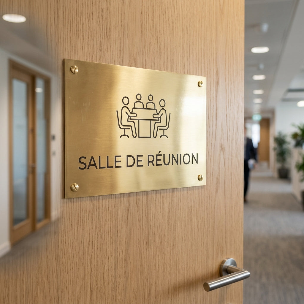 Plaque de porte en laiton gravé (bureau, salle, service)