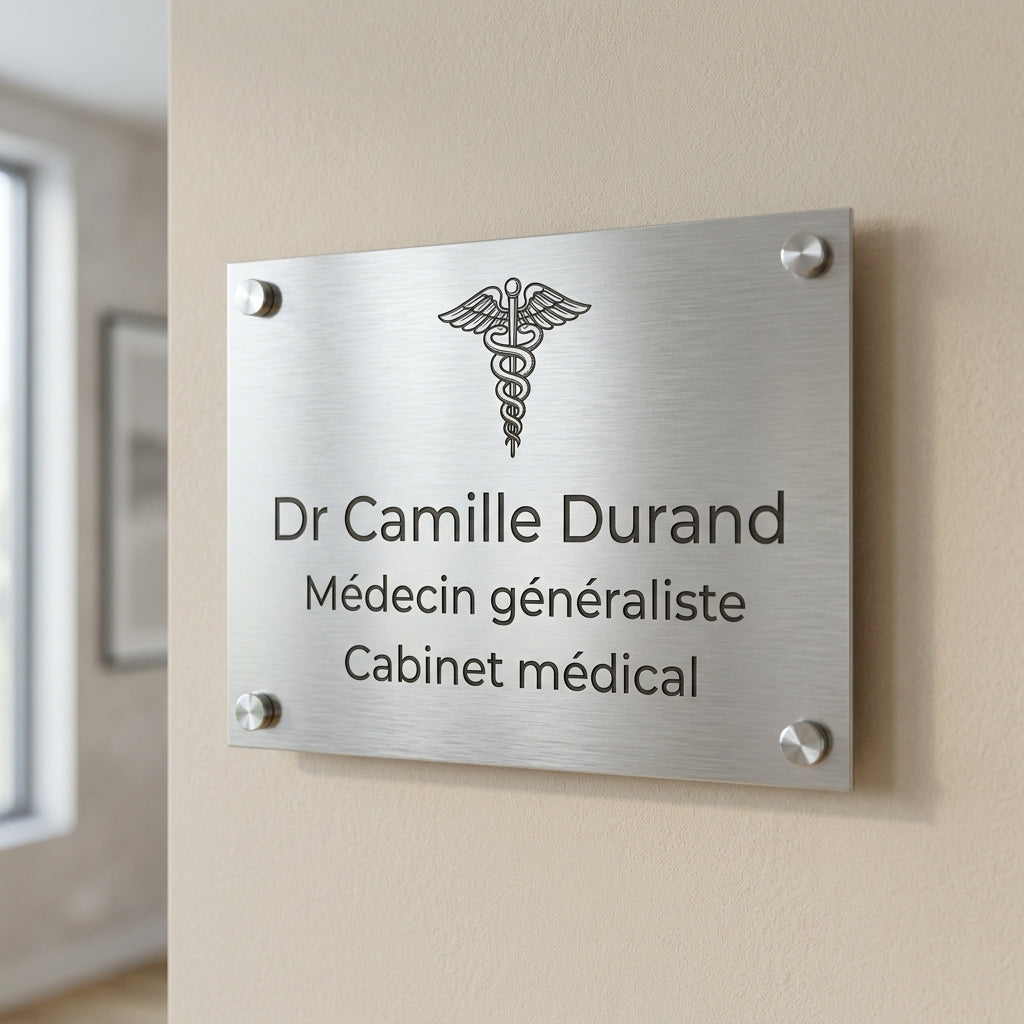 Plaque professionnelle gravée en aluminium (santé, droit, entreprise)