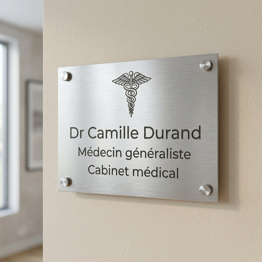 Plaque professionnelle gravée en aluminium (santé, droit, entreprise)