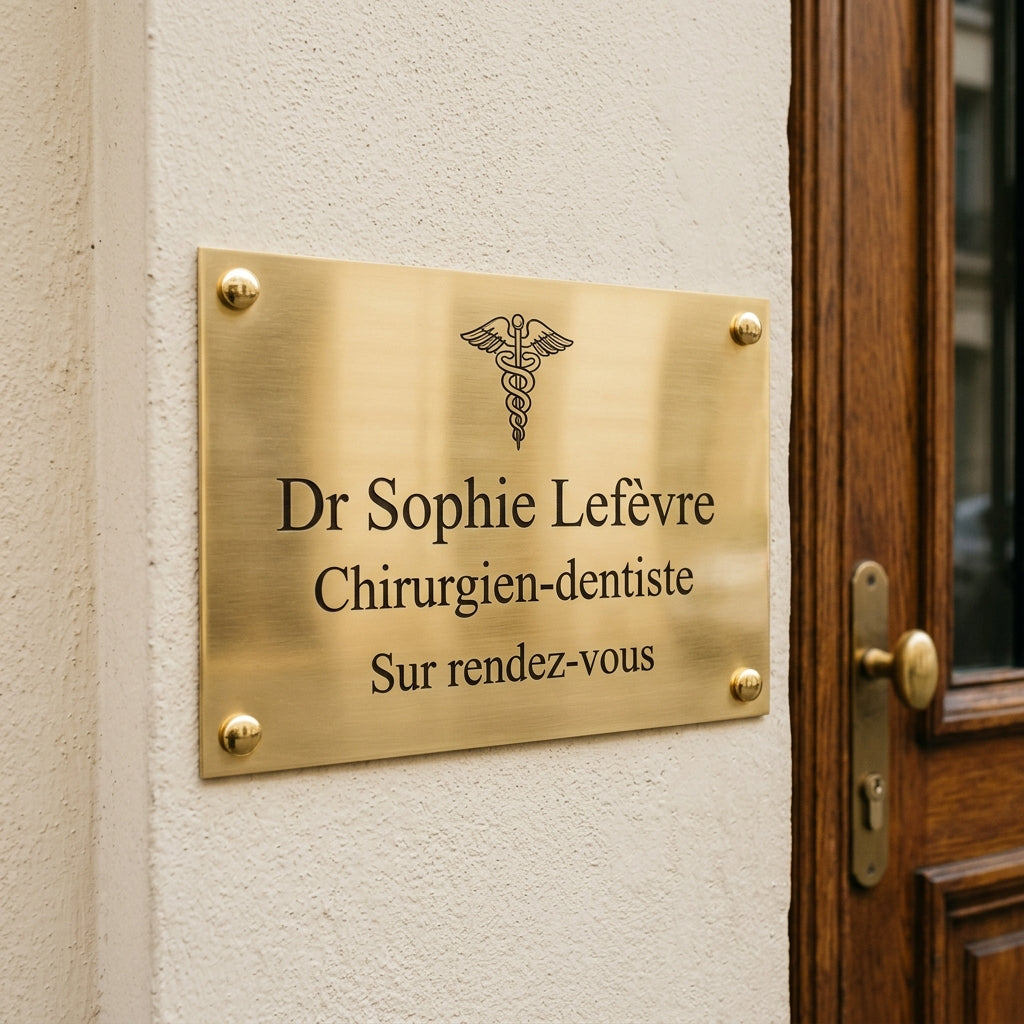 Plaque professionnelle gravée en laiton (santé, droit, entreprise)