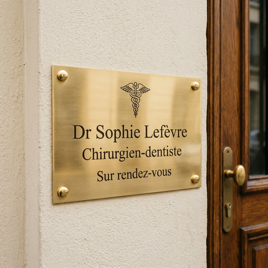 Plaque professionnelle gravée en laiton (santé, droit, entreprise)
