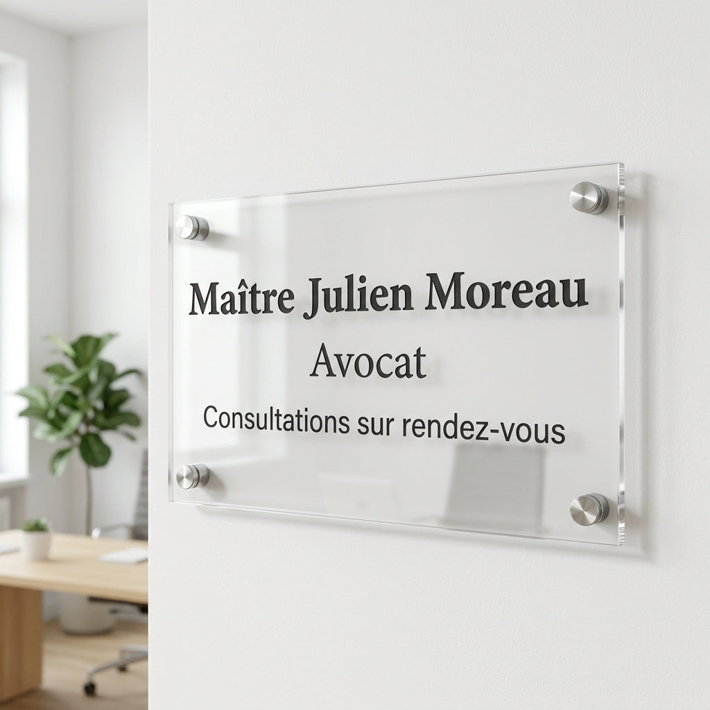 Plaque professionnelle gravée en plexiglas (santé, droit, entreprise)