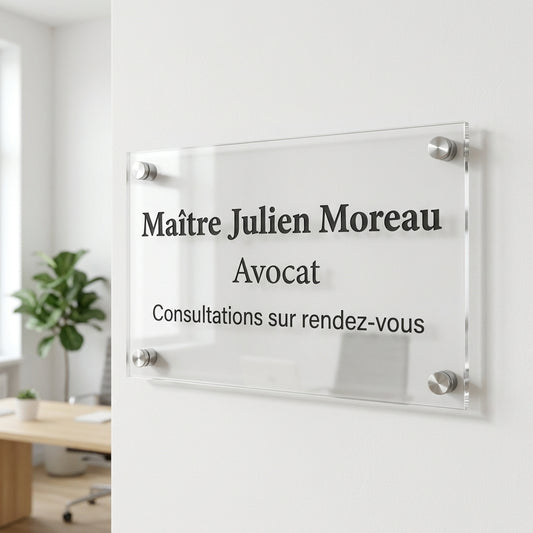 Plaque professionnelle gravée en plexiglas (santé, droit, entreprise)