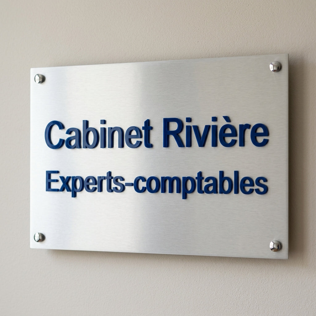 Plaque relief sur aluminium — lettrage 3 mm (santé, droit, entreprise)