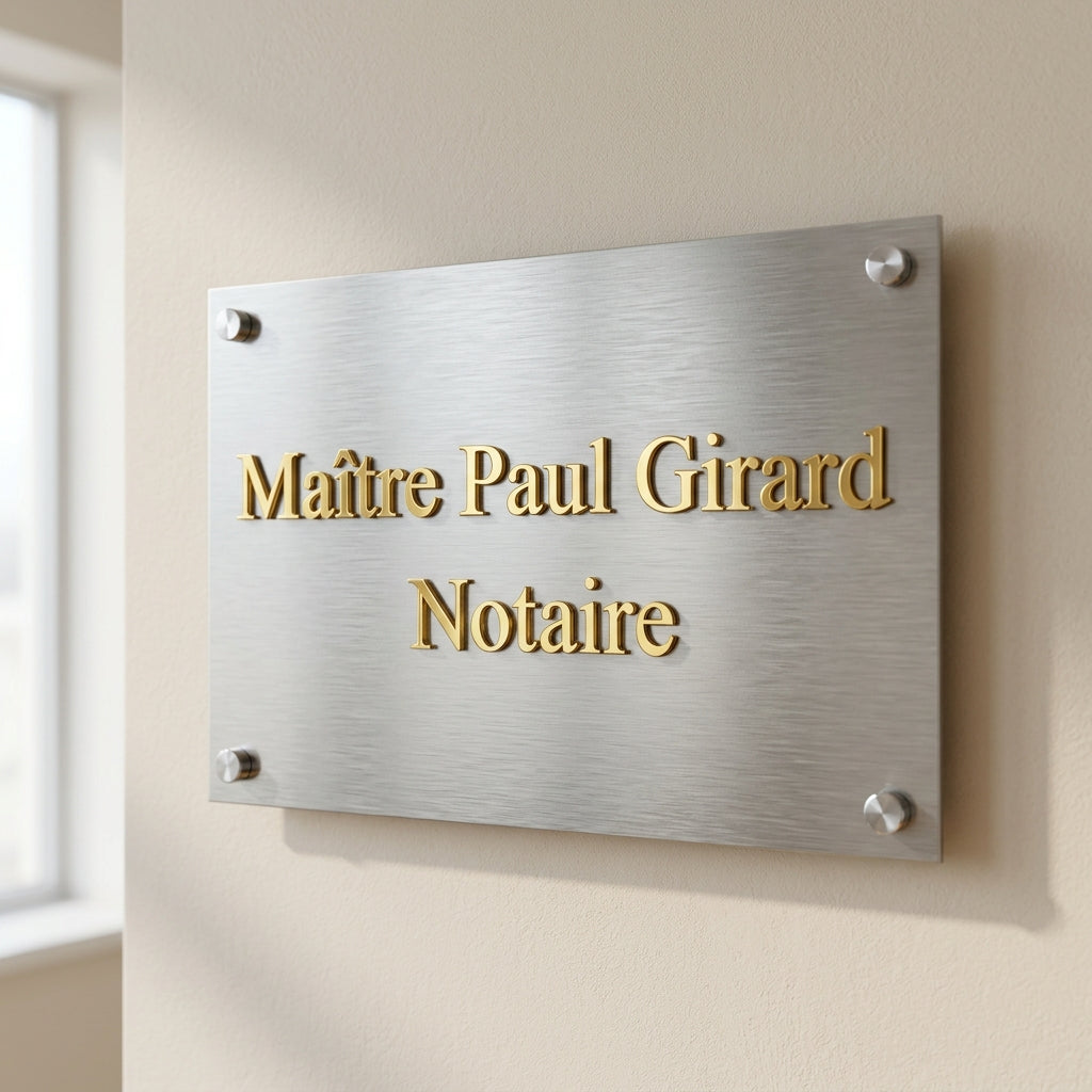 Plaque relief sur aluminium — lettrage 3 mm (santé, droit, entreprise)