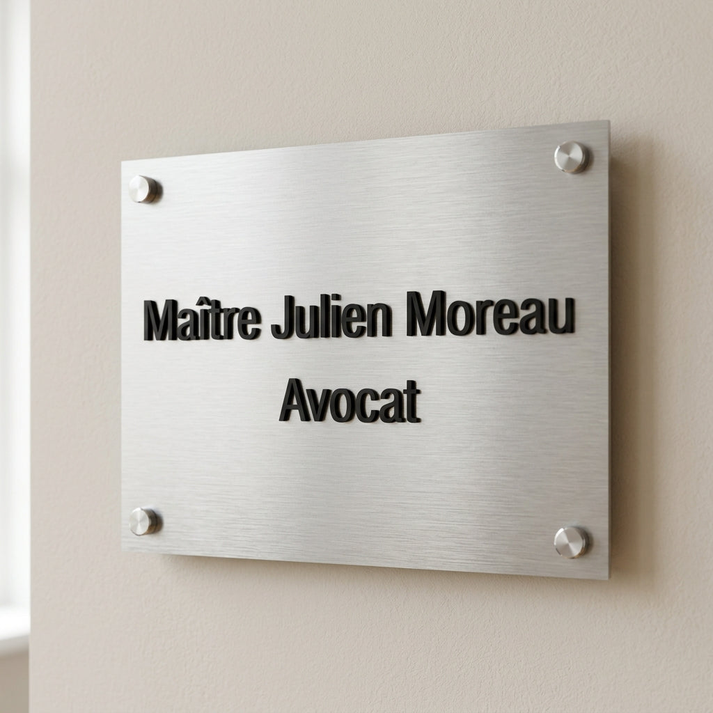 Plaque relief sur aluminium — lettrage 3 mm (santé, droit, entreprise)