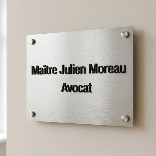 Plaque relief sur aluminium — lettrage 3 mm (santé, droit, entreprise)