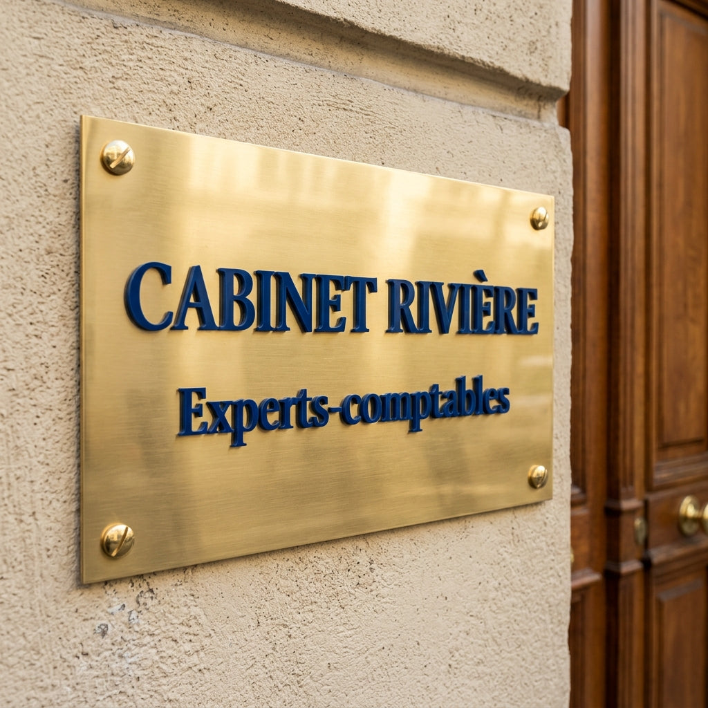 Plaque relief sur laiton — lettrage 3 mm (santé, droit, entreprise)
