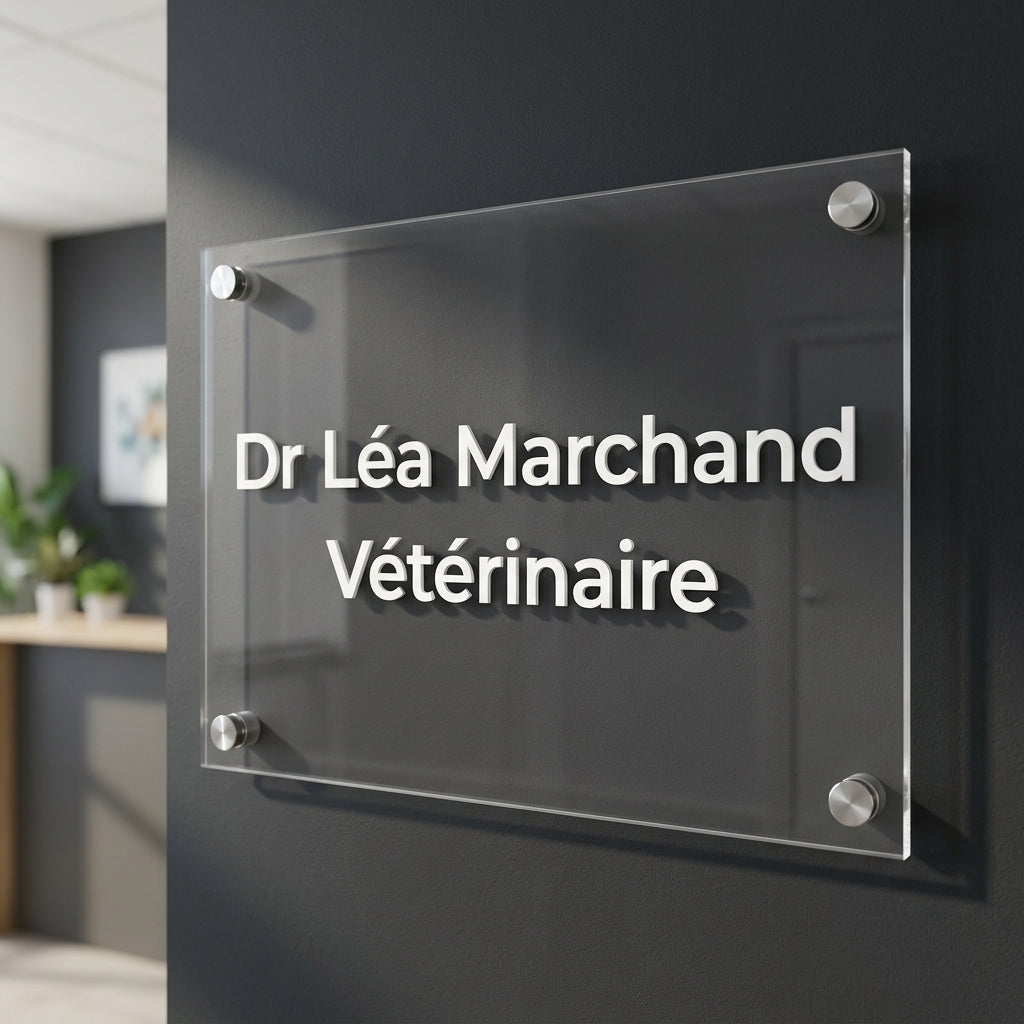 Plaque relief sur plexiglas — lettrage 3 mm (santé, droit, entreprise)