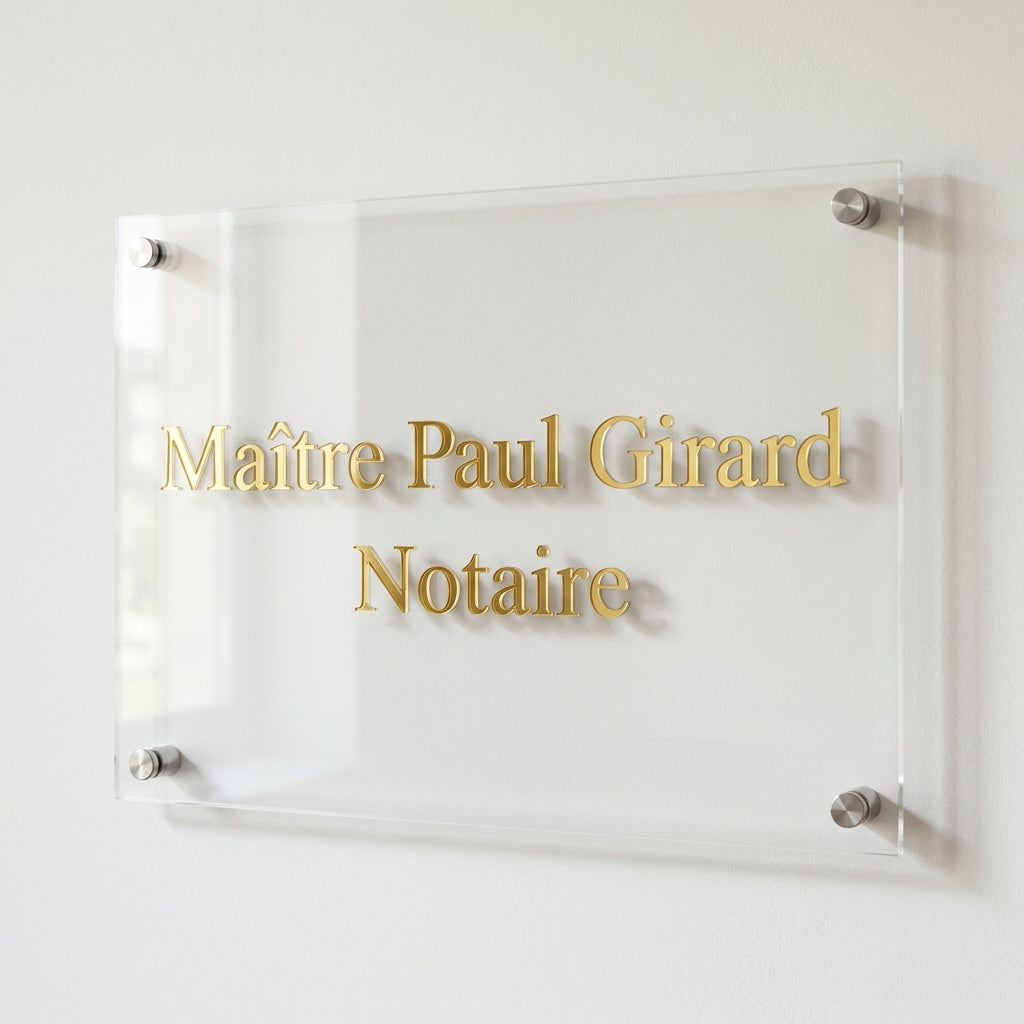 Plaque relief sur plexiglas — lettrage 3 mm (santé, droit, entreprise)