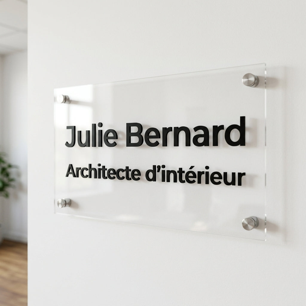 Plaque relief sur plexiglas — lettrage 3 mm (santé, droit, entreprise)