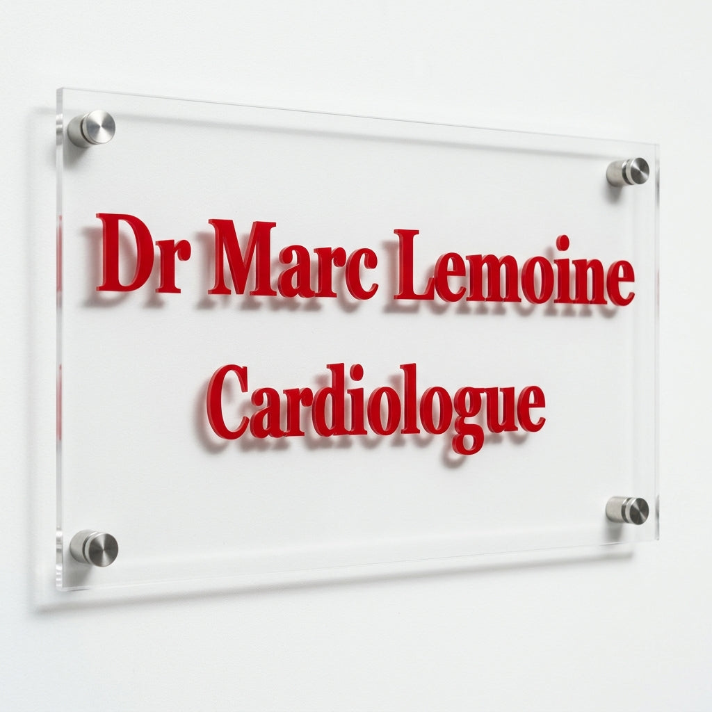 Plaque relief sur plexiglas — lettrage 3 mm (santé, droit, entreprise)