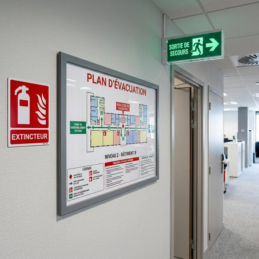 Plan d'évacuation et pictogrammes sécurité